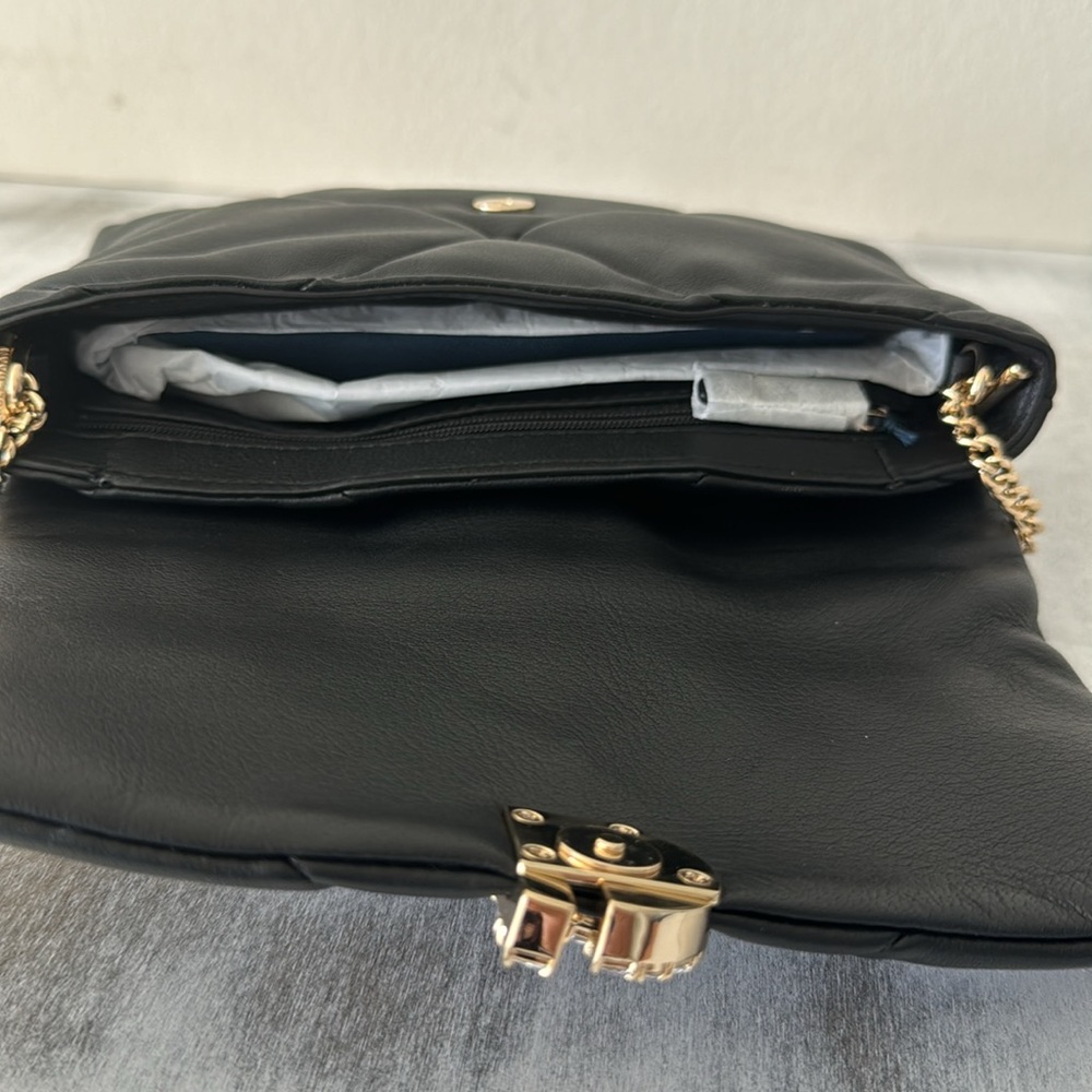 Cole Haan Crystal Quilt Leather Clutch Crossbody Black W Chain Strap - Picture 9 of 13